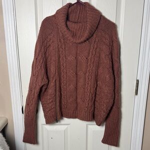 Express Rust Cable Knit Turtleneck Sweater